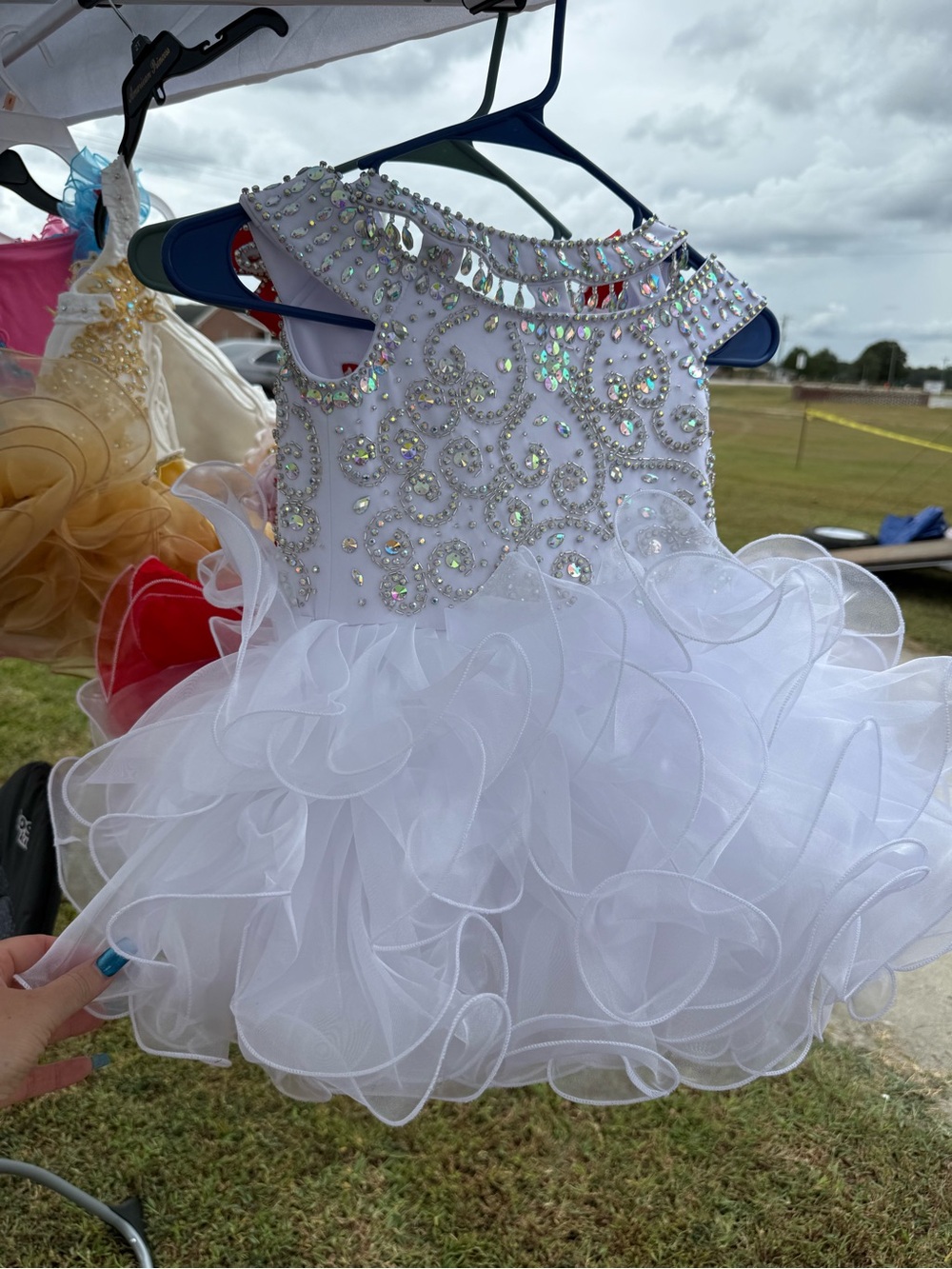 White Embellished Ruffle Tulle Kids Costume Dress